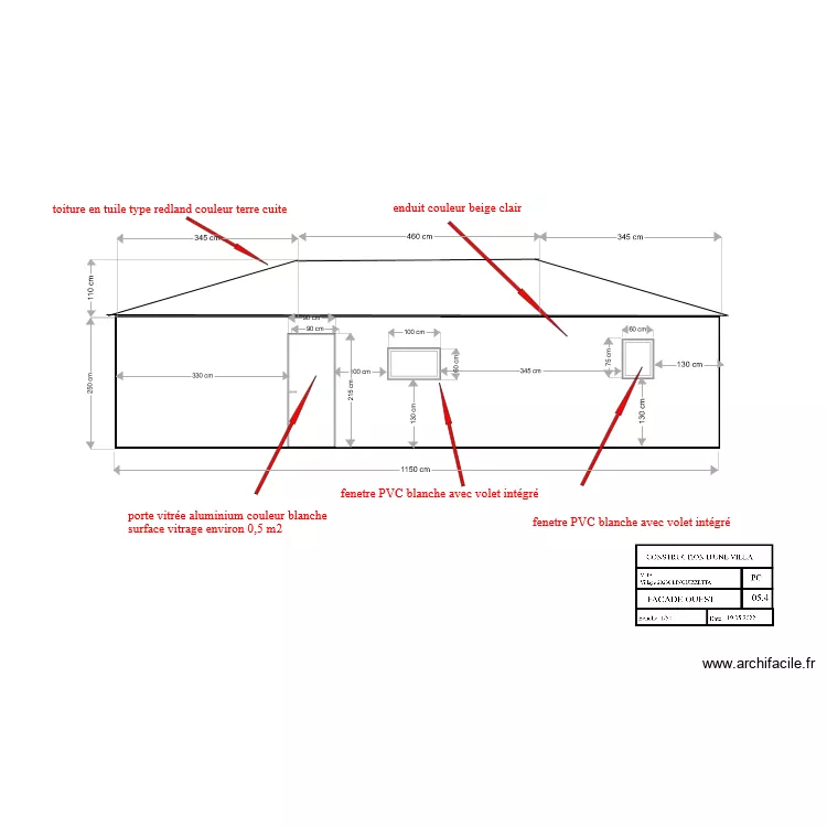 facade ouest corrigee. Plan de 