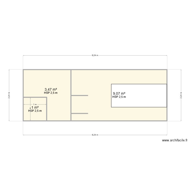 bvm. Plan de 3 pièces et 14 m2