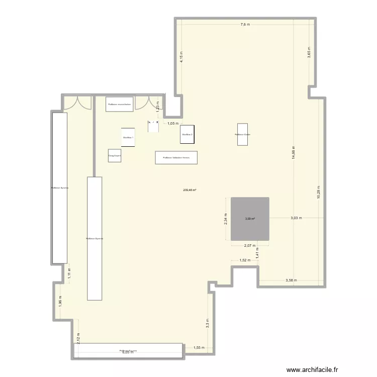 Plateforme DBA. Plan de 2  et 218 m²