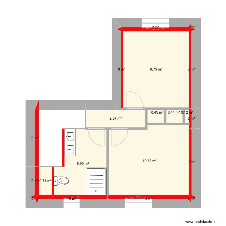 Etage après PC. Plan de 20 pièces et 30 m2