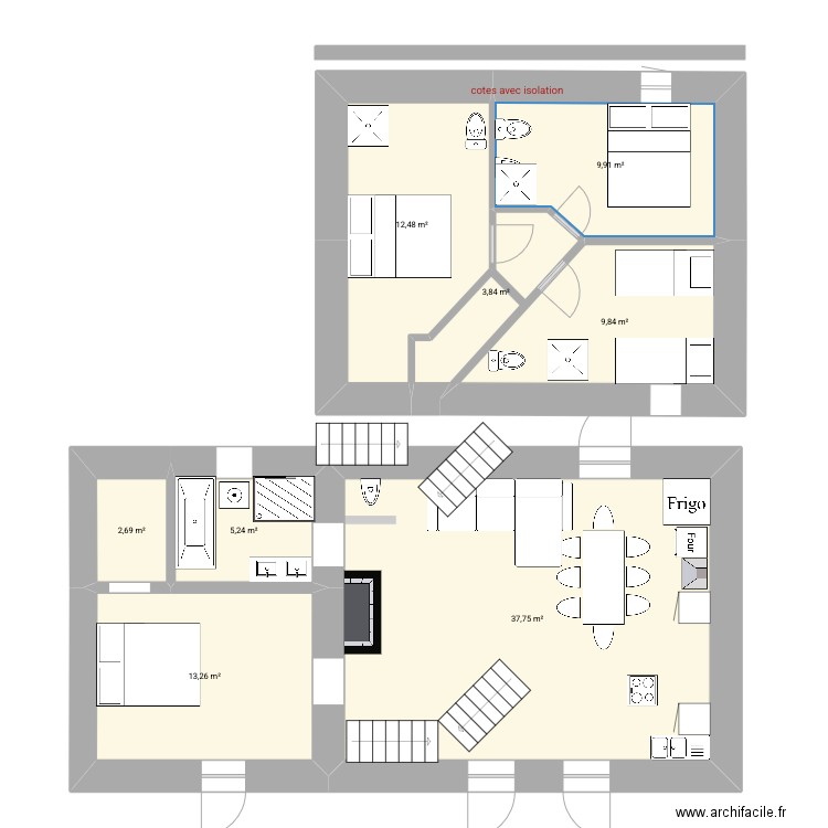 gautrais etage 2.2ihihi. Plan de 8 pièces et 95 m2