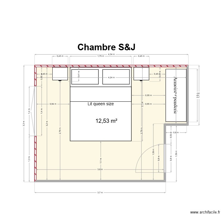 Chambre 1. Plan de 1 pièce et 13 m2