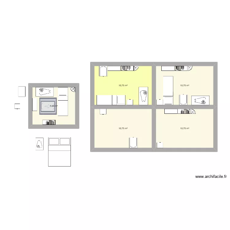 Enfants. Plan de 5  et 51 m²