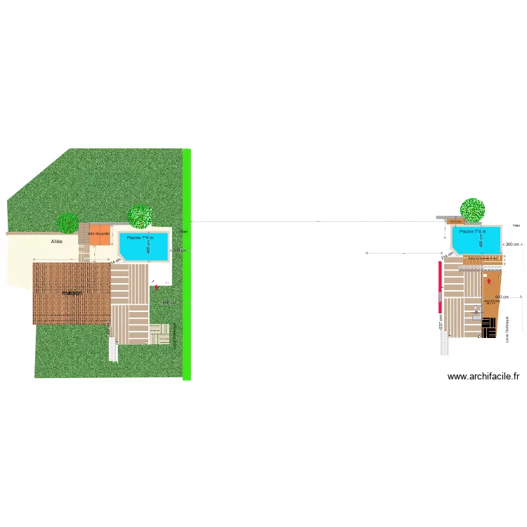 plan vue dessus piscine et terrases . Plan de plan vue dessus piscine et terrases . Plan de