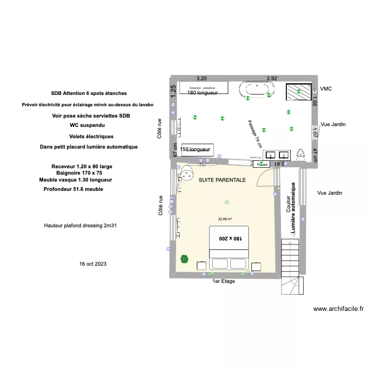 Suite Parentale Vassy Oct 2022 1&eacute;tage. Plan de 1 Pièce et 23 m²
