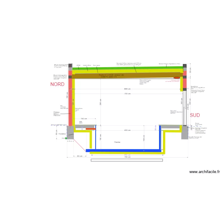 piscine coupe nord-sud acier v1. Plan de 