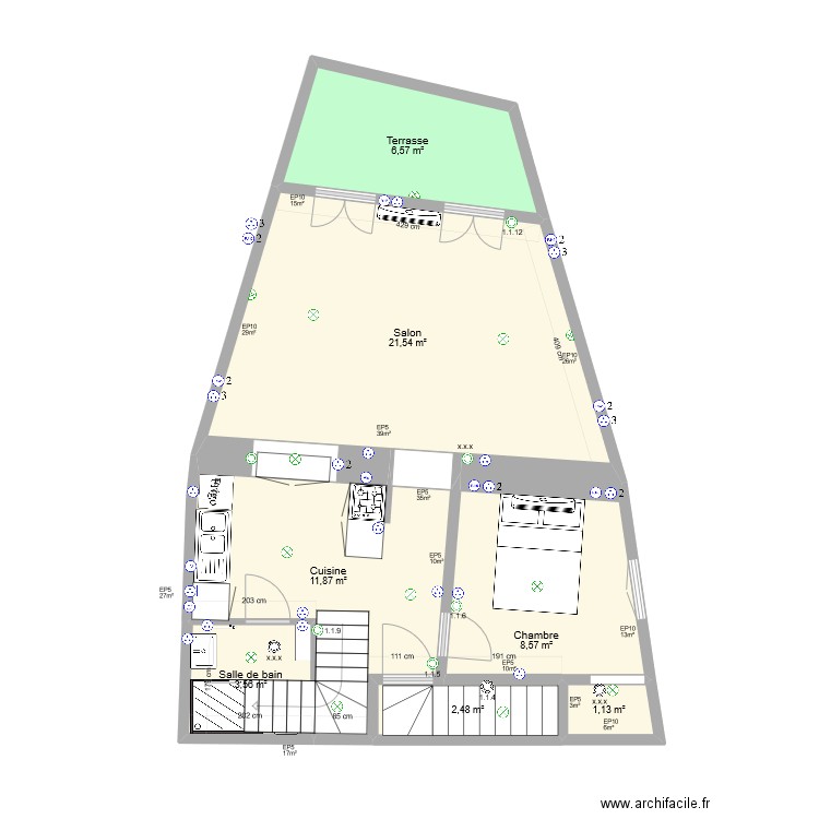 Maison + KNX. Plan de 13 pièces et 135 m2