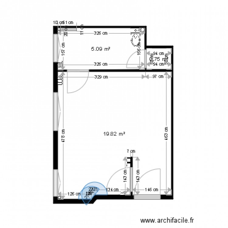 Plan existant vierge sans cloison cuisine et SDB appartement MOLINARO. Plan de 0 pièce et 0 m2