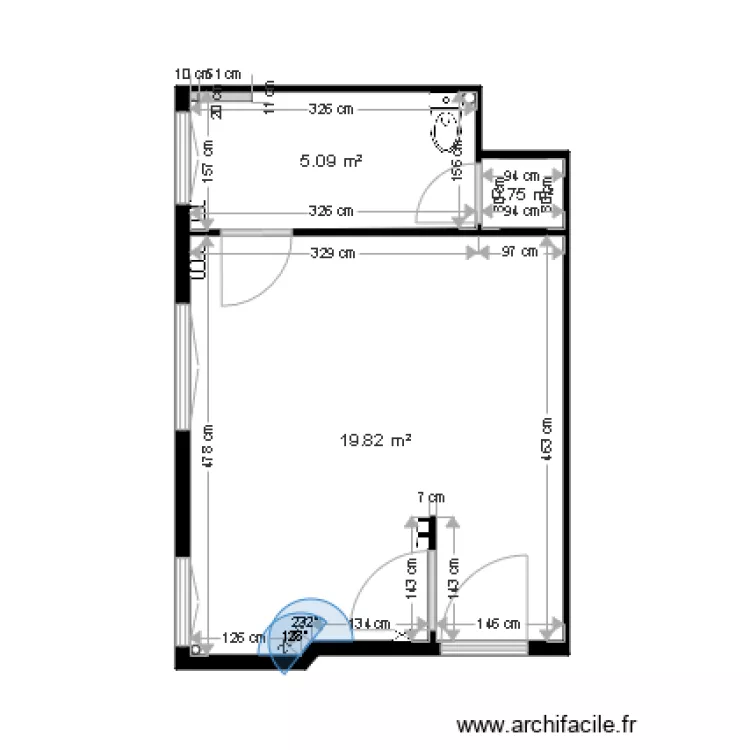 Plan existant vierge sans cloison cuisine et SDB appartement MOLINARO. Plan de 