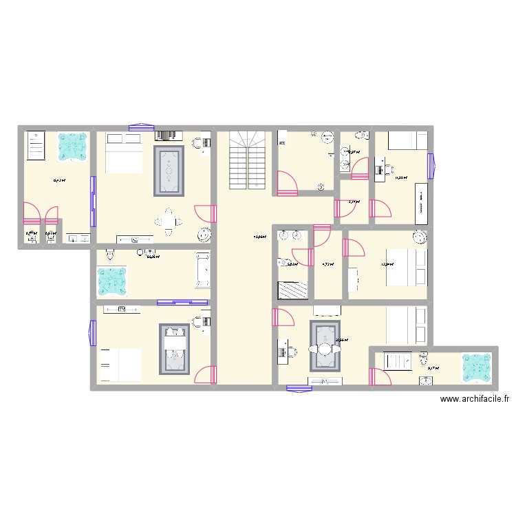 Etage 1. Plan de 13 pièces et 199 m2