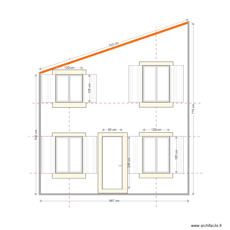 Facade OUEST BATIMENT avec fenetre hautes et encadrement 19 01 2021. Plan de 0 pièce et 0 m2