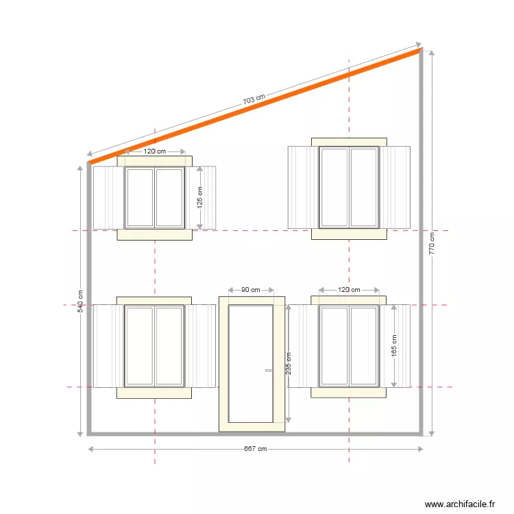 Facade OUEST BATIMENT avec fenetre hautes et encadrement 19 01 2021. Plan de 