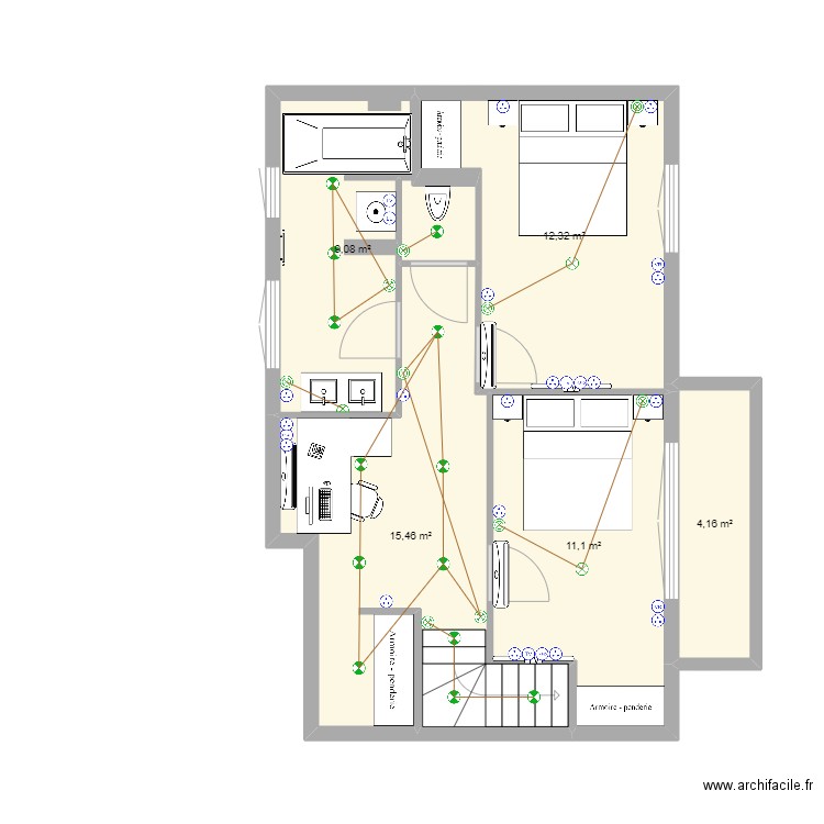 MAJ DUPLEX CURIAL (haut). Plan de 5 pièces et 52 m2