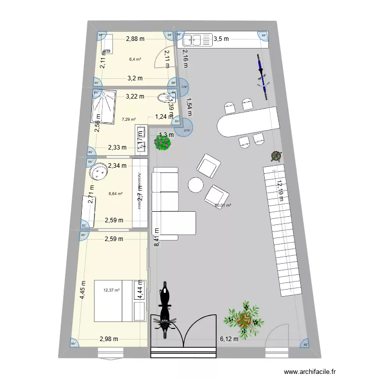 RDC venerque. Plan de 5 pièces et 93 m²