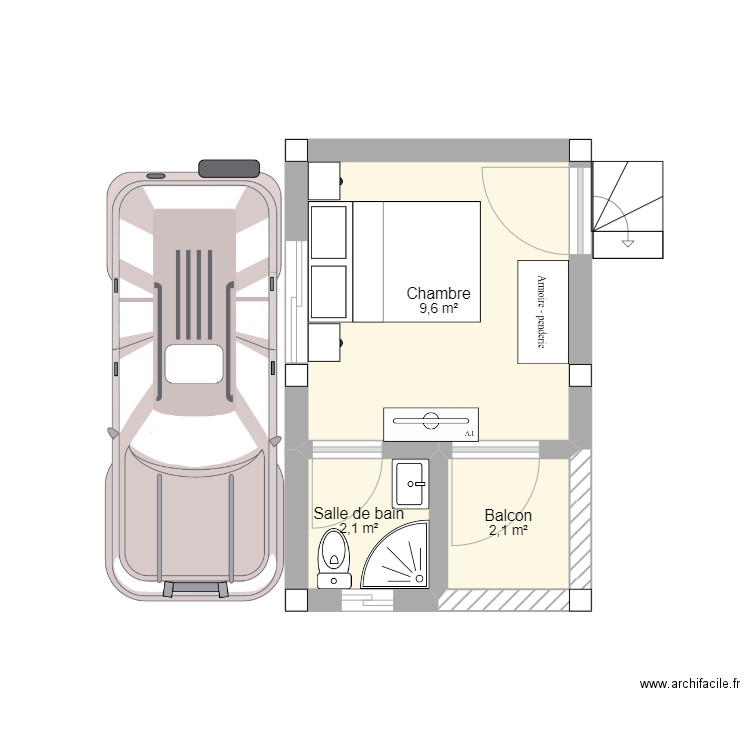 GARAGE EN DUPLEX. Plan de 3 pièces et 14 m2