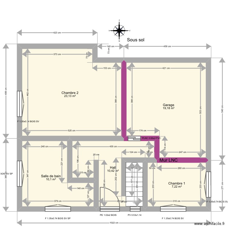 Dessirier . Plan de 5 pièces et 70 m2