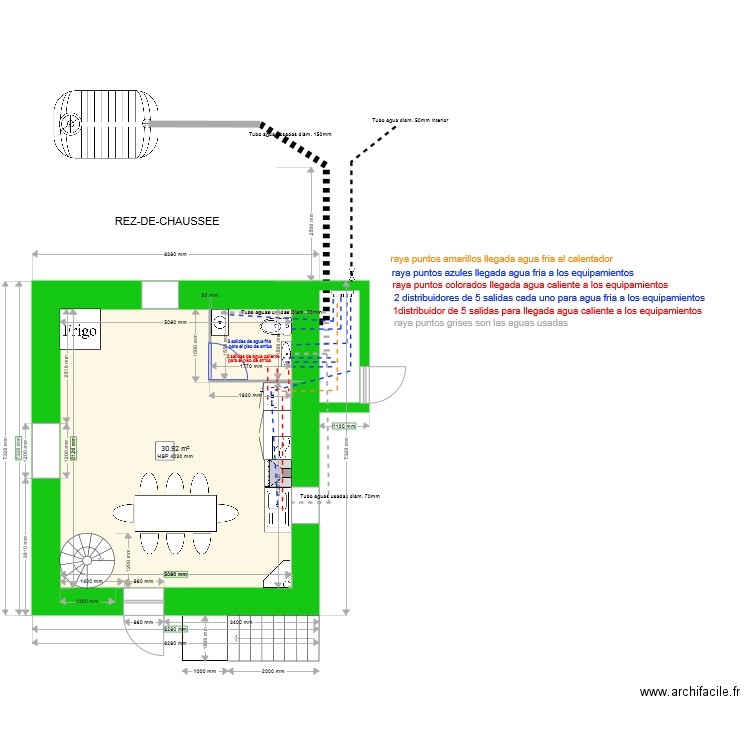 Rez de chaussée plomberie. Plan de 0 pièce et 0 m2