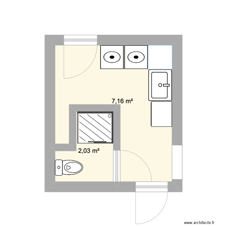 bedroom and bathroom. Plan de 2 pièces et 12 m2