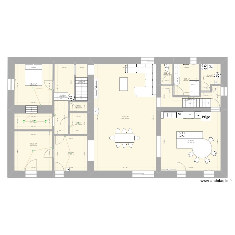 L'Aumandière2. Plan de 14 pièces et 166 m2
