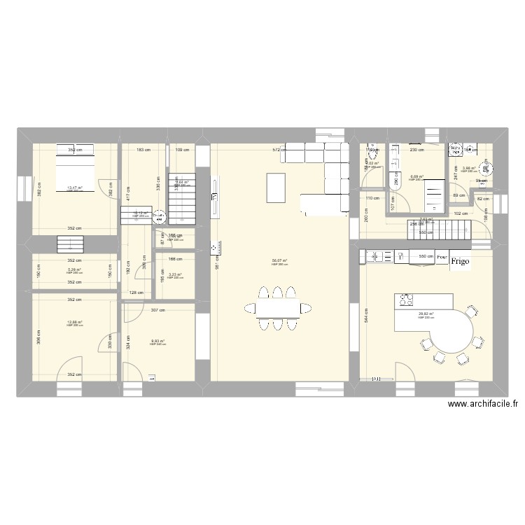 L'Aumandière2. Plan de 14 pièces et 166 m2