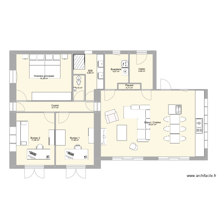 Maison rectangle 2. Plan de 10 pièces et 102 m2