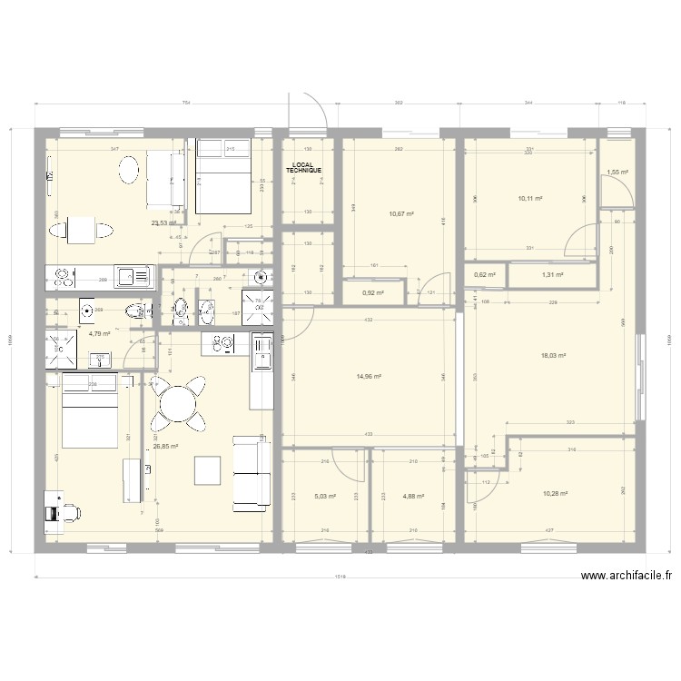 Yvrac SSOL Projet 3. Plan de 16 pièces et 139 m2