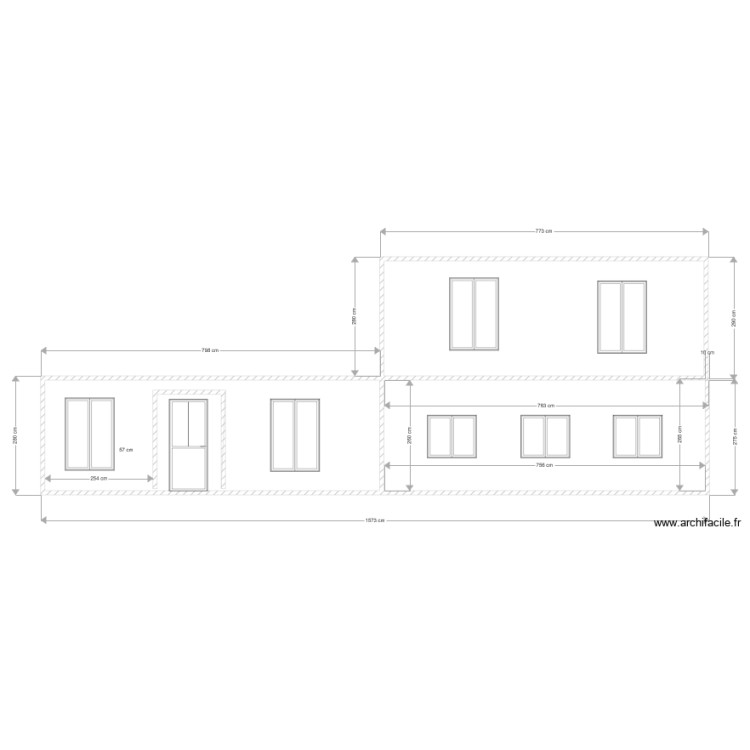 Plan fa&ccedil;ade sud est apr&egrave;s travaux. Plan de 0 pièce et 0 m2