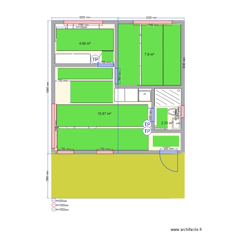 Api ТП. Plan de 5 pièces et 41 m2