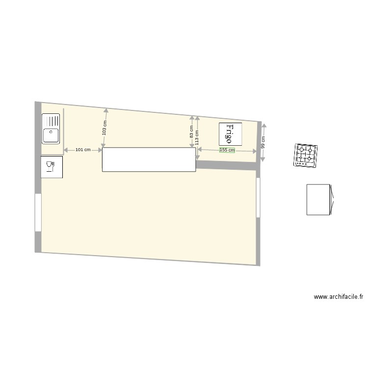 amenagt bar. Plan de 1 pièce et 21 m2