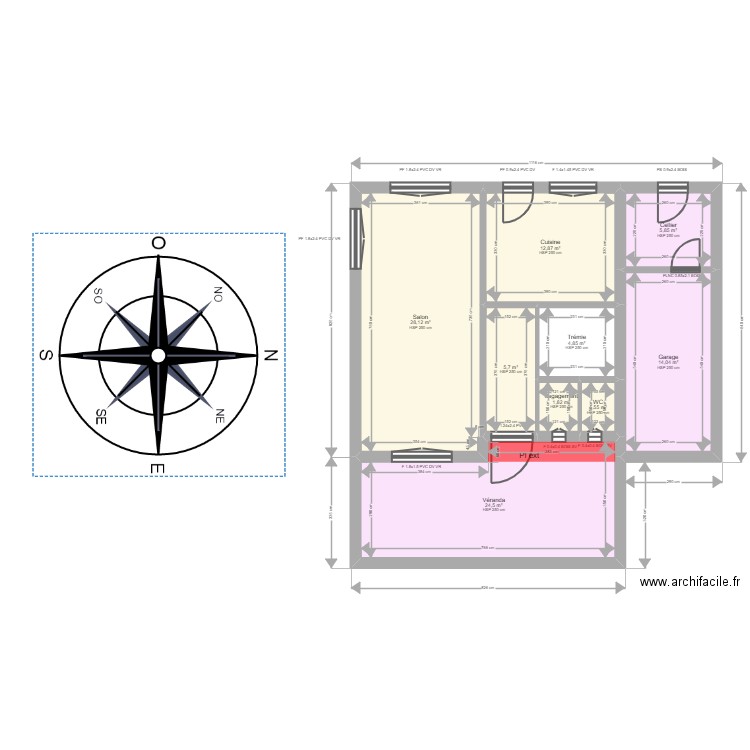 PINSON. Plan de 17 pièces et 157 m2