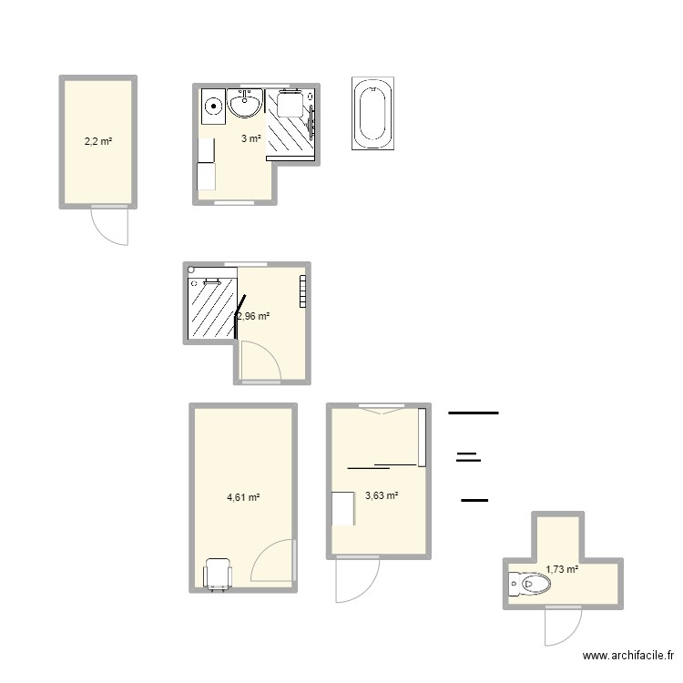 Rez de chaussée. Plan de 6 pièces et 18 m2