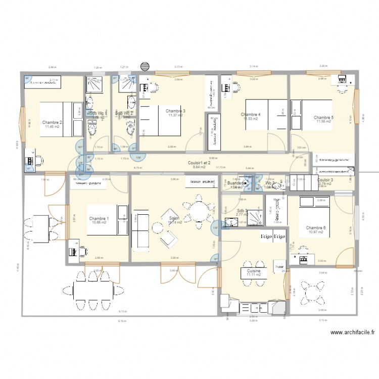 Maison Baduel v13 c. Plan de 15 pièces et 118 m2