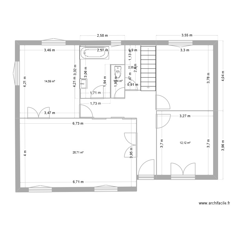 Rez de chaussée. Plan de 5 pièces et 57 m2