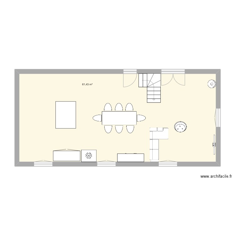 salon. Plan de 1 pièce et 61 m2