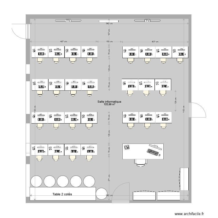 Plan salle informatique aligné vers tableau variante 2. Plan de 0 pièce et 0 m2
