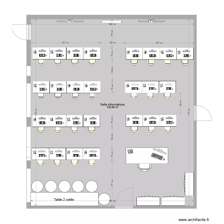 Plan salle informatique align&eacute; vers tableau variante 2. Plan de 