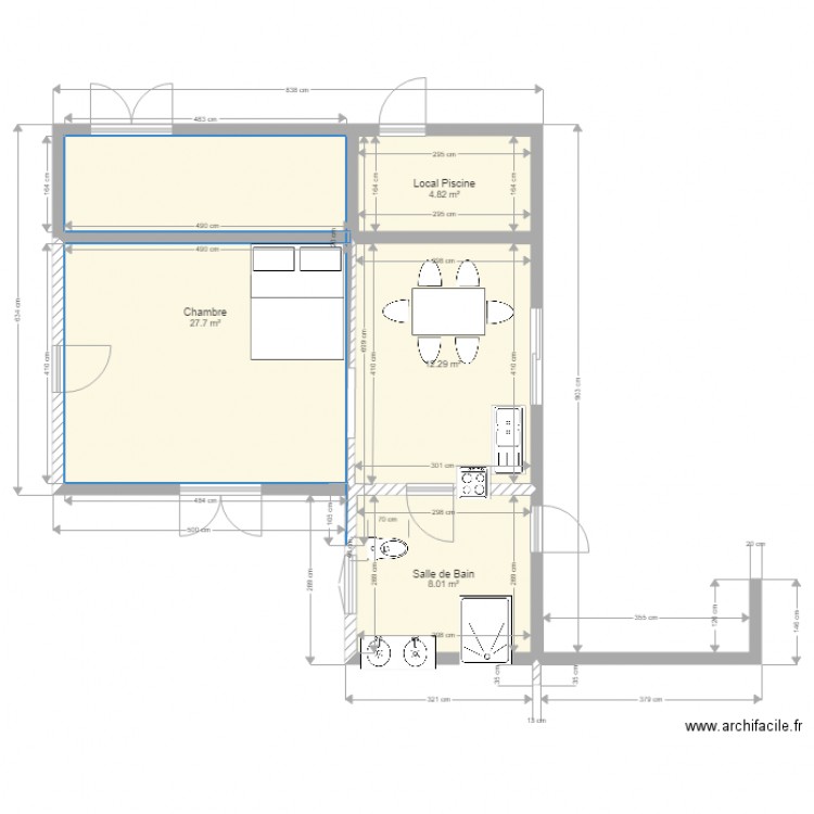 Pool house 2. Plan de 4 pièces et 53 m2