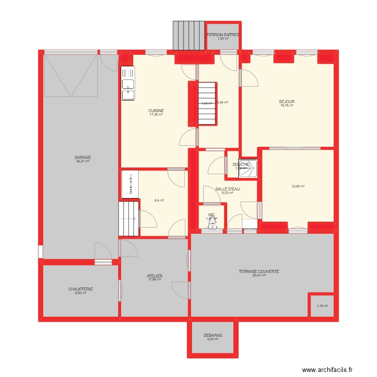 9840. Plan de 25 pièces et 165 m2