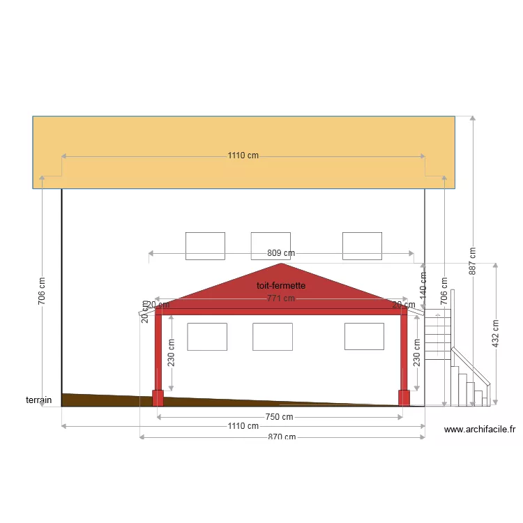 Maison facade ouest cot&eacute;e. Plan de 