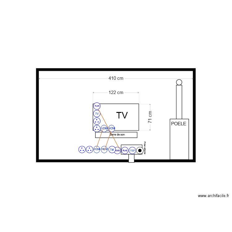 mur tv poele. Plan de 0 pièce et 0 m2