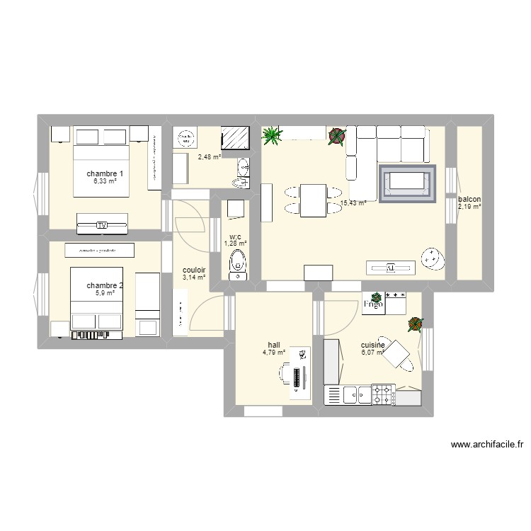 ma maison - Plan 9 pièces 48 m2 dessiné par cophilou