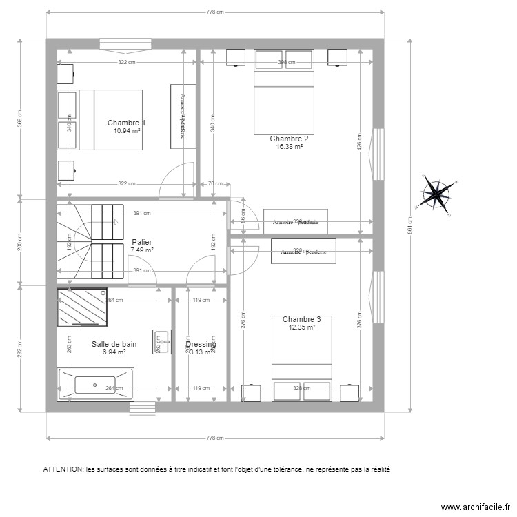 BI 1645 1er étage coté. Plan de 0 pièce et 0 m2