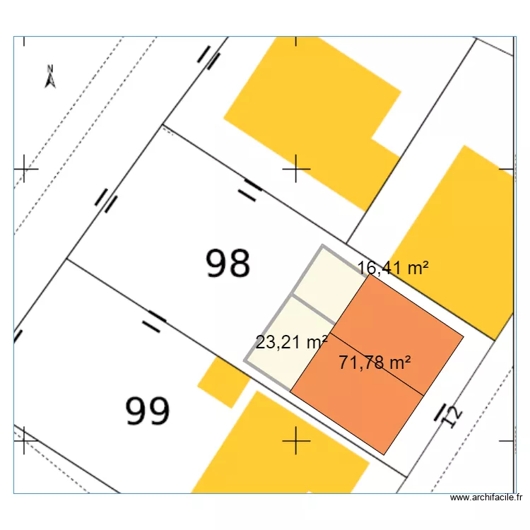 plan de masse CHAMBE sur cadastre avant couverture terrasse. Plan de 