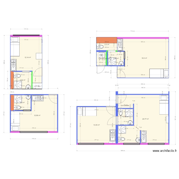 studio 1. Plan de 12 pièces et 91 m2