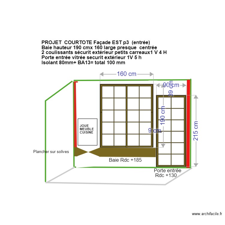 Declaration travaux façade EST droite COURTOTE baie 140 h. Plan de 0 pièce et 0 m2