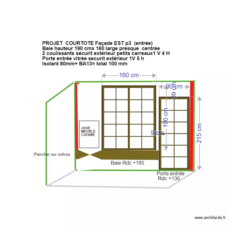 Declaration travaux fa&ccedil;ade EST droite COURTOTE baie 140 h. Plan de 