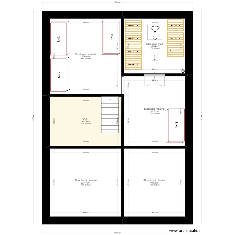 étage brasserie. Plan de 6 pièces et 122 m2