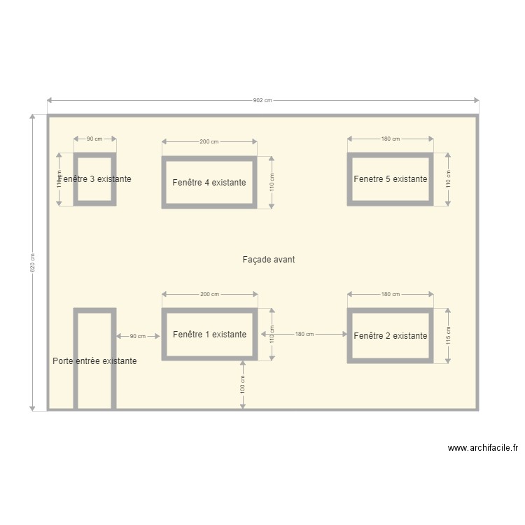 PLAN FACADE AVANT BREUER / MARIQUE EXISTANT. Plan de 7 pièces et 61 m2