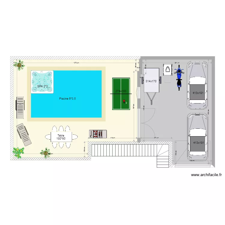 Studio version piscine. Plan de Studio version piscine. Plan de