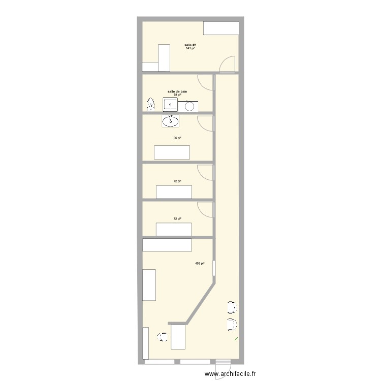 local. Plan de 6 pièces et 85 m2